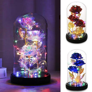 Triple Head Galaxy Enchanted Rose LED Glass Display (4 Colors)