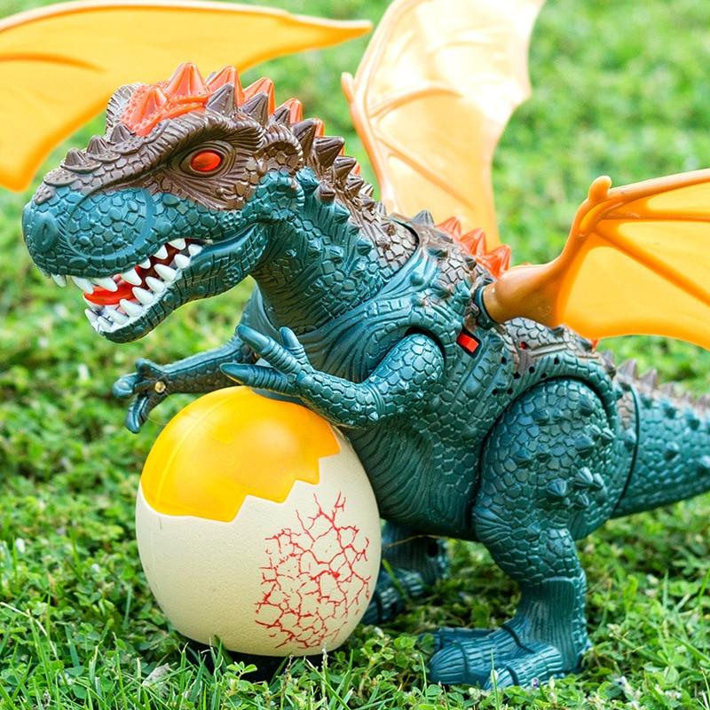 Electronic LED Walking T Rex Mama Tyrannosaurus With Egg & Wings (Tan or Green)