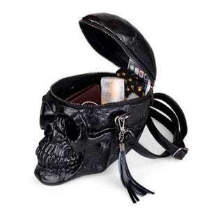Black Skull Goth Plush Backpack Purse
