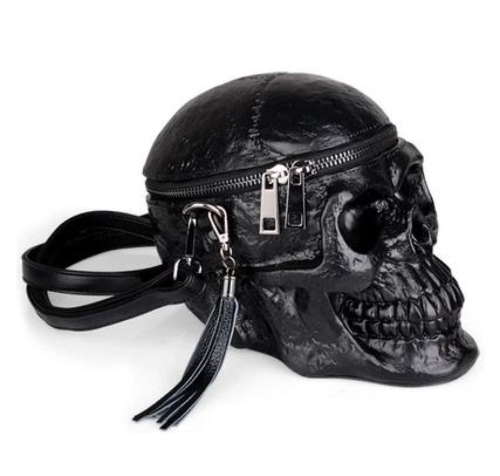 Black Skull Goth Plush Backpack Purse