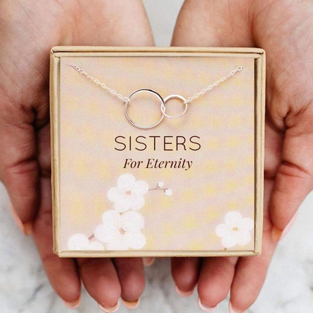Sisters For Eternity Interlocking Circle Necklace Pendant w/Gift Box (3 Colors)