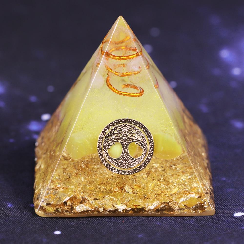 Ceregat Orgonite Pyramid Yellow (2 Styles) Chakra Energy Tree of Life For Wealth And Prosperity