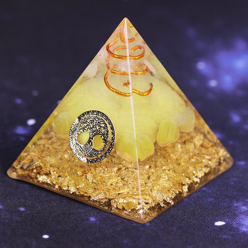 Ceregat Orgonite Pyramid Yellow (2 Styles) Chakra Energy Tree of Life For Wealth And Prosperity
