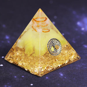 Ceregat Orgonite Pyramid Yellow (2 Styles) Chakra Energy Tree of Life For Wealth And Prosperity