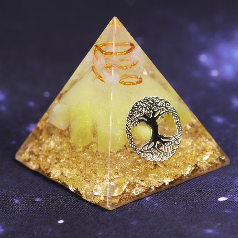Ceregat Orgonite Pyramid Yellow (2 Styles) Chakra Energy Tree of Life For Wealth And Prosperity