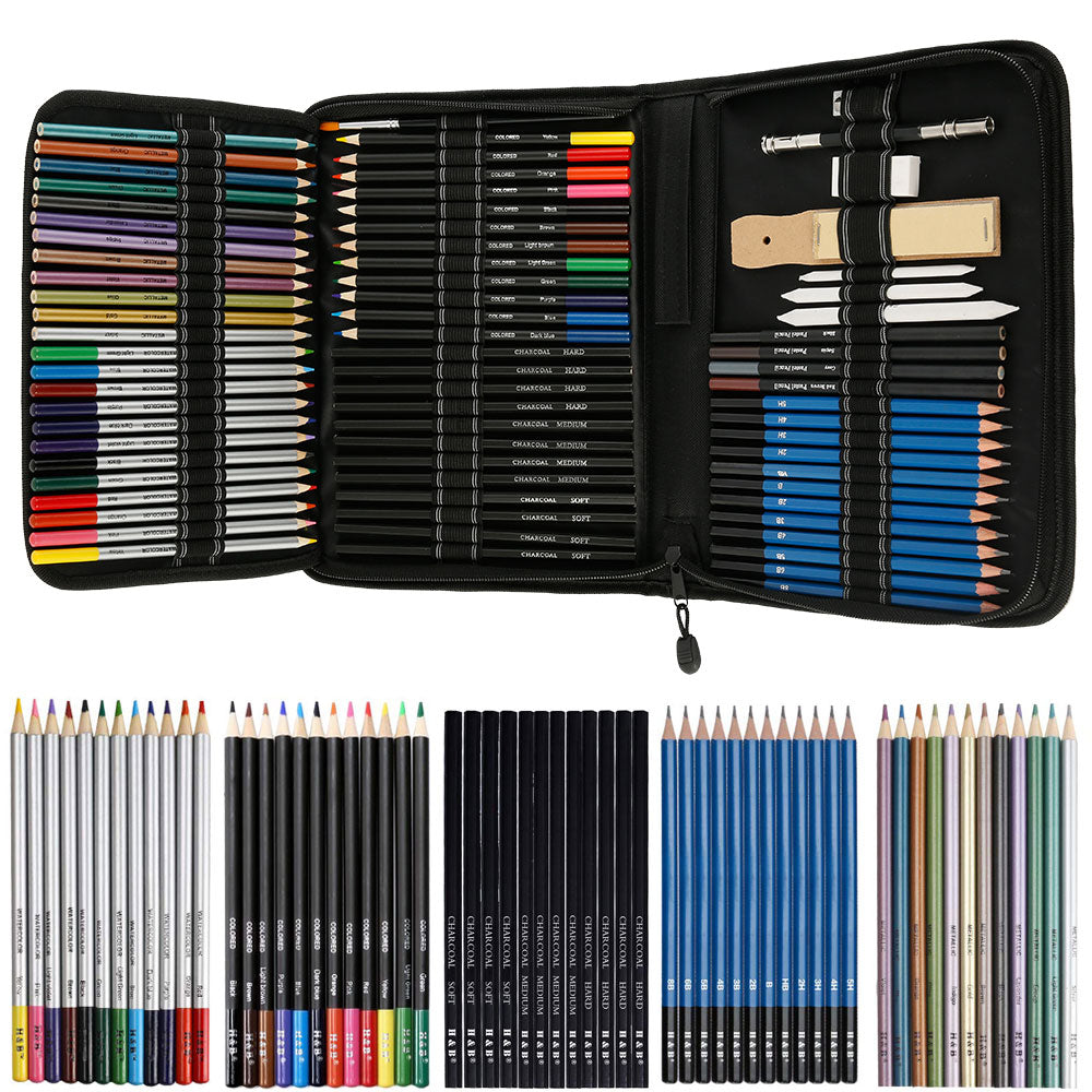 Mega 72PCS Sketch Kit Water Color, Charcoal Pencils and More