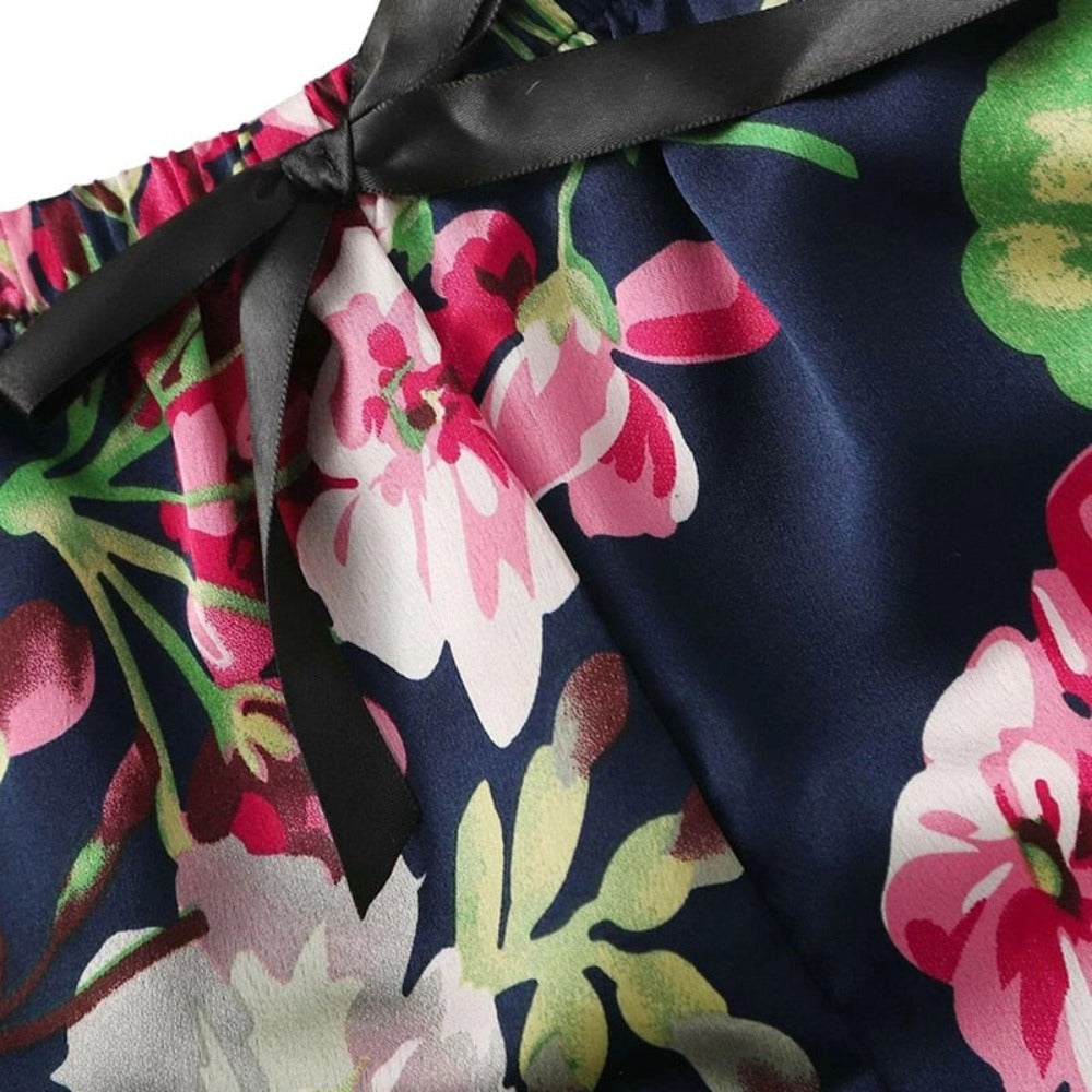 Silk Satin Floral Robe Pajamas Cami Shorts Set Lingerie (15 Styles) S-2XL