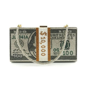 Rhinestone Ice 10,000 Dollar Bill Clutch Purse (8 Designs)