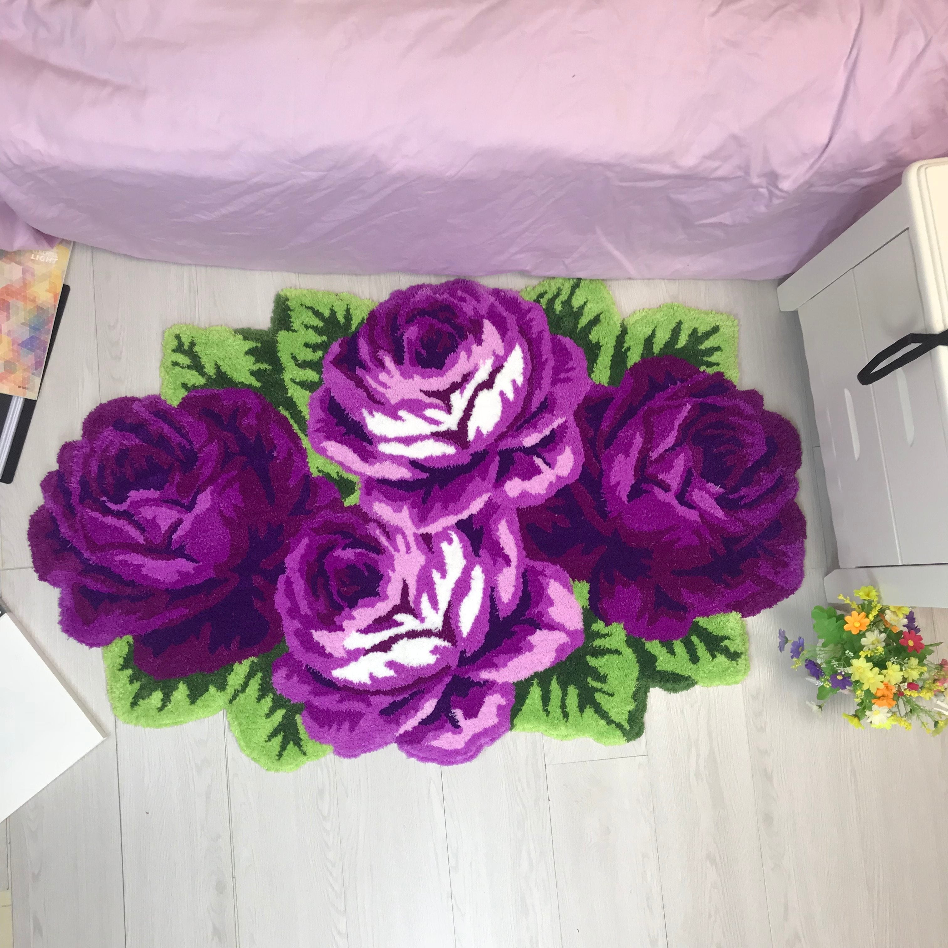 Quadruple Rose Flower Carpet Rug Mat (3 Colors) Home Decor