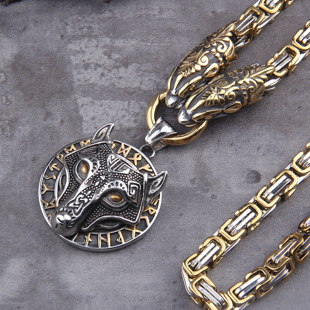 Viking Thor Hammer Pendant Norse Wolf Head Chain Necklace (6 Designs & 3 Sizes)