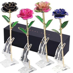 Preserved 24k Gold Long Stem Immortal Rose (3 Styles) 20 Variants NEW Colors 2023