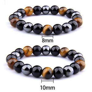 Black Obsidian Tiger Eye Stone Triple Protection Hematite Bracelet (2 Sizes)