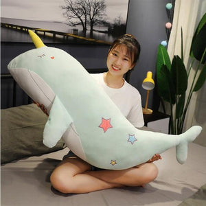 XL Sleepy Narwhal Whale Pillow Plush 3D Stuffed Animal (2 Sizes) 4 Colors