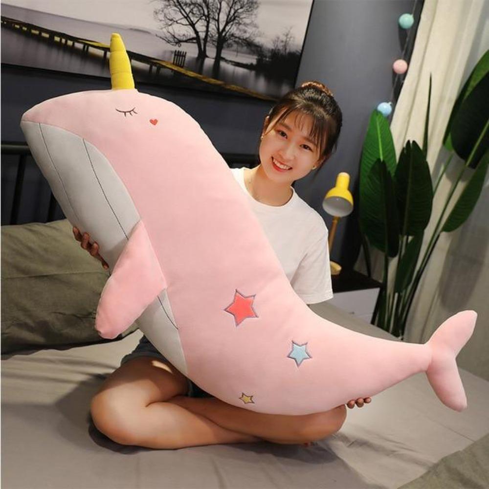 XL Sleepy Narwhal Whale Pillow Plush 3D Stuffed Animal (2 Sizes) 4 Colors