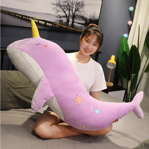 XL Sleepy Narwhal Whale Pillow Plush 3D Stuffed Animal (2 Sizes) 4 Colors