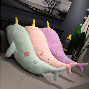 XL Sleepy Narwhal Whale Pillow Plush 3D Stuffed Animal (2 Sizes) 4 Colors