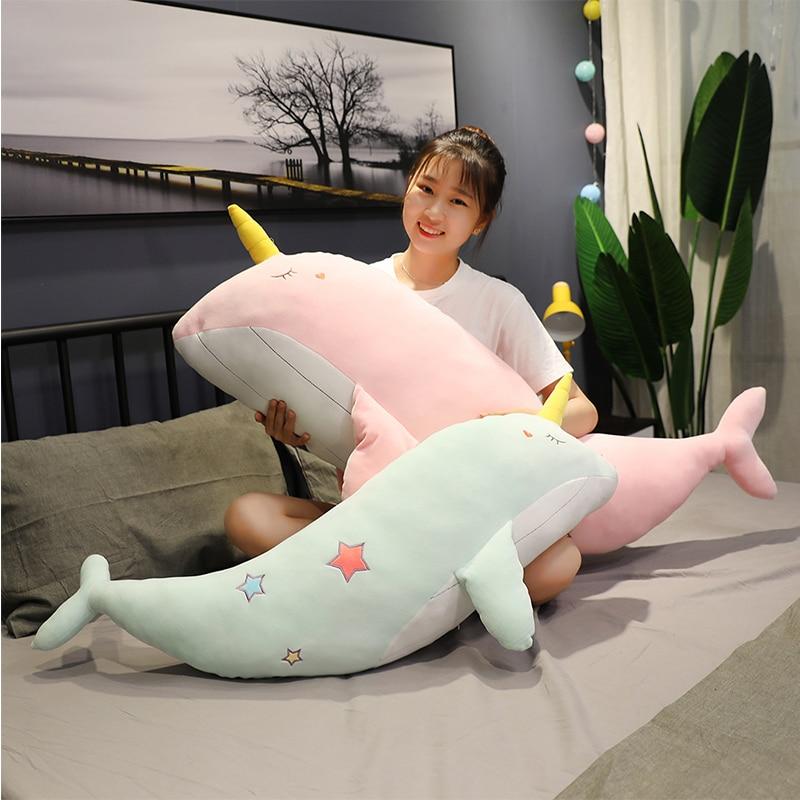 XL Sleepy Narwhal Whale Pillow Plush 3D Stuffed Animal (2 Sizes) 4 Colors