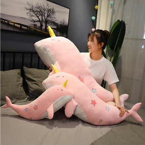XL Sleepy Narwhal Whale Pillow Plush 3D Stuffed Animal (2 Sizes) 4 Colors