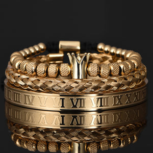 King Bling Royal Ice Roman Numerals Bracelet 3PCS Set (4 Colors)