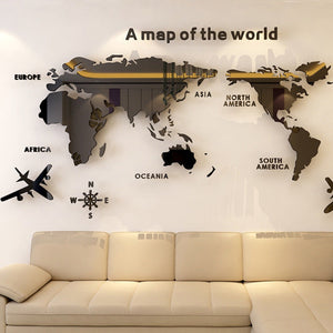 3D World Map Plot Wall Sticker (10 Colors) S-2XL Black Best Gift Shoppers