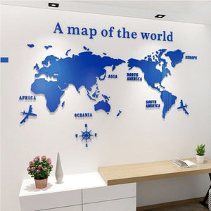 3D World Map Plot Wall Sticker (10 Colors) S-2XL Black Best Gift Shoppers Purple Option North America Europe Asia South America Africa Oceania Yellow Blue