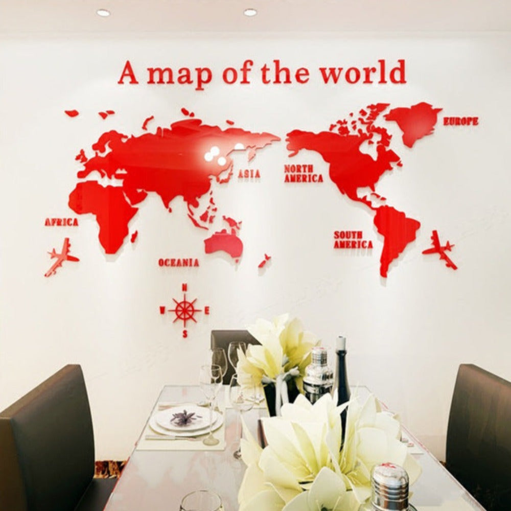 3D World Map Plot Wall Sticker (10 Colors) S-2XL Black Best Gift Shoppers Purple Option North America Europe Asia South America Africa Oceania Yellow Red