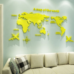 3D World Map Plot Wall Sticker (10 Colors) S-2XL Black Best Gift Shoppers Purple Option North America Europe Asia South America Africa Oceania Yellow