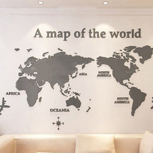 3D World Map Plot Wall Sticker (10 Colors) S-2XL Black Best Gift Shoppers Purple Option North America Europe Asia South America Africa Oceania Yellow gray