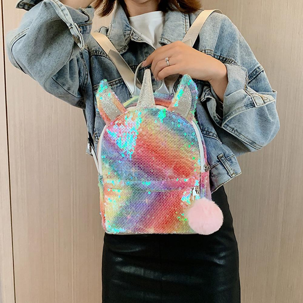 Rainbow Sequin Unicorn Plush Backpack Purse 3D Stuffed Animal