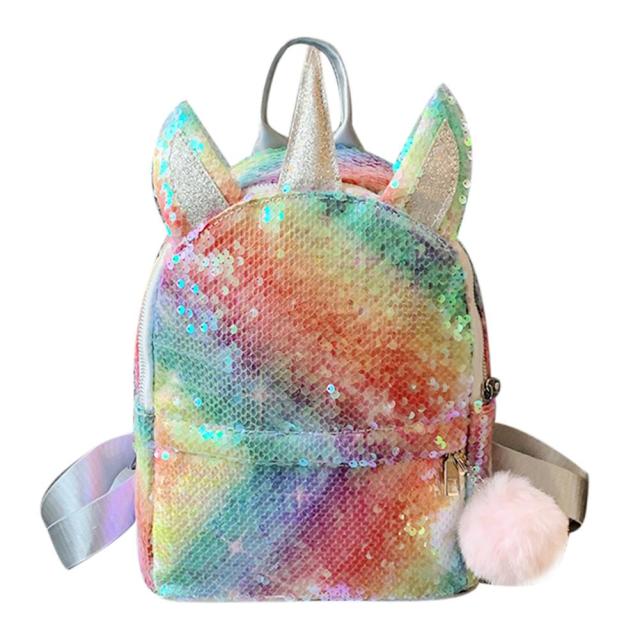 Rainbow Sequin Unicorn Plush Backpack Purse 3D Stuffed Animal