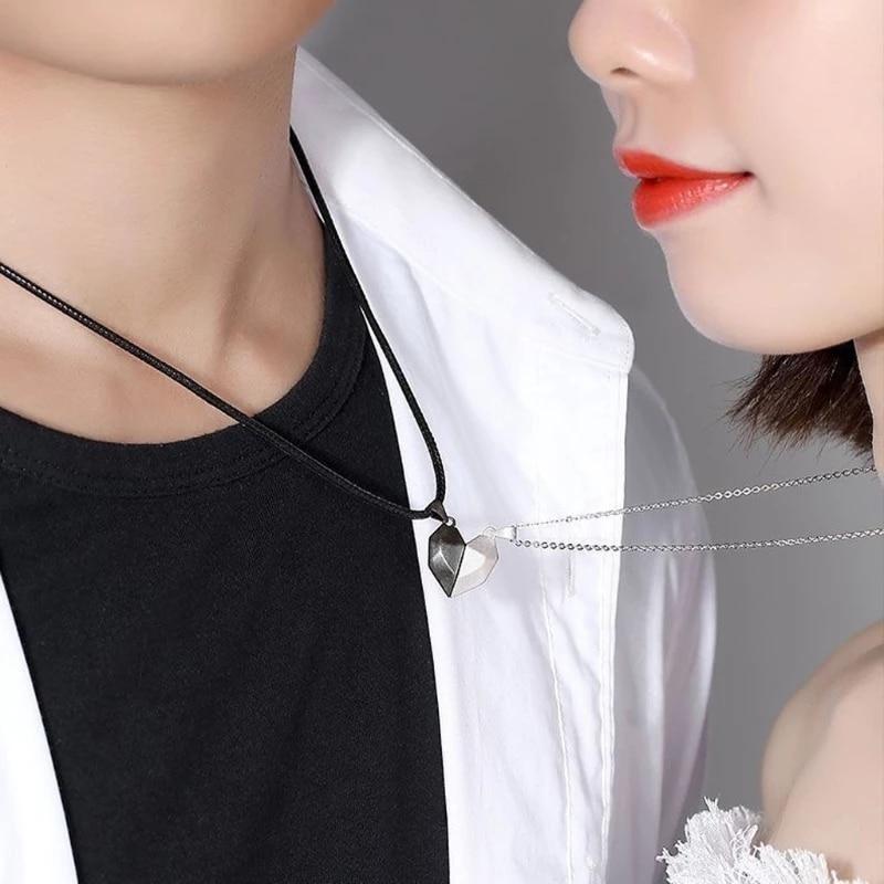 Geometric Magnetic Heart Couple Necklace or Bracelet Set (13 Designs)