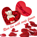 Red Rose Teddy Bear Bouquet Enchanted Soap Flower w/Heart Gift Box
