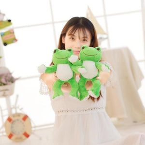 Kawaii Green Frog Tourist Pillow Plush Stuffed Animal (2 Sizes)