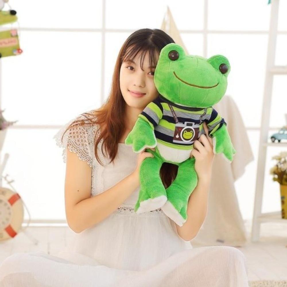 Kawaii Green Frog Tourist Pillow Plush Stuffed Animal (2 Sizes)