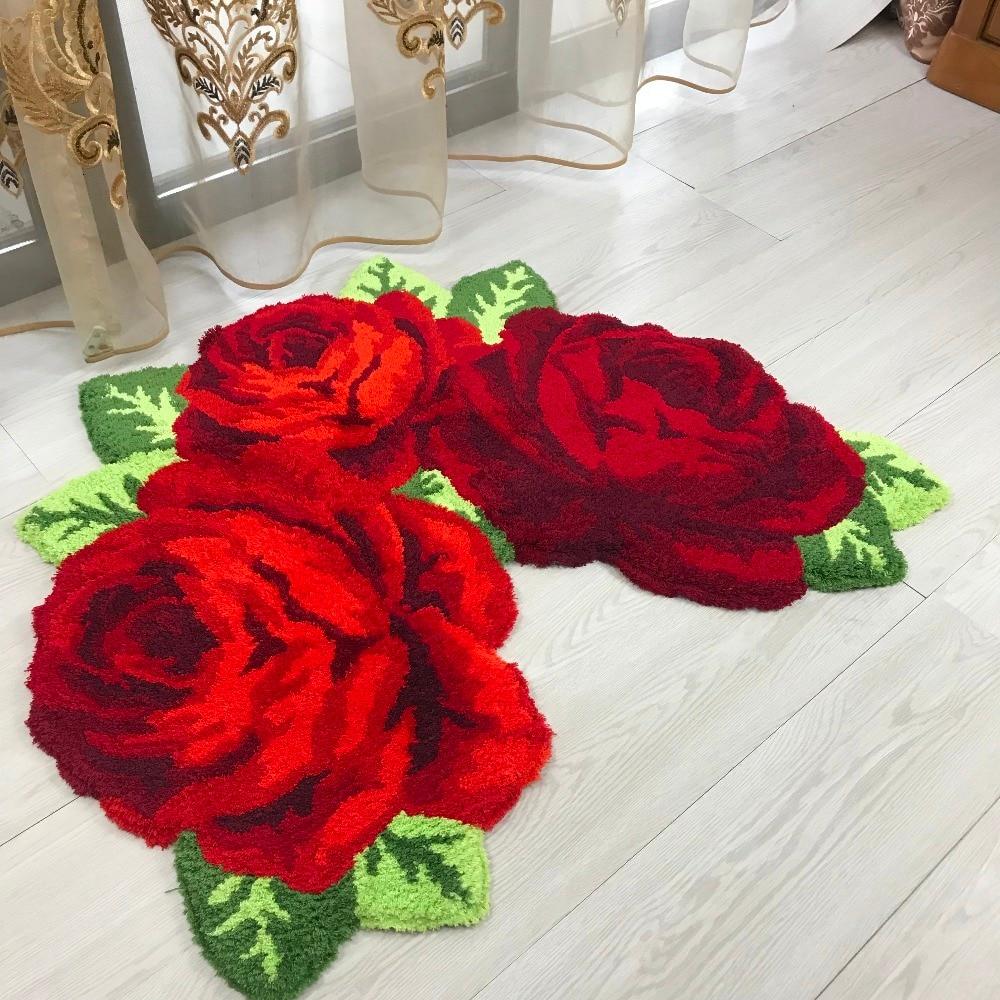 Triple Rose Flower Carpet Rug Mat (4 Colors) Bathroom Decor