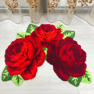 Triple Rose Flower Carpet Rug Mat (4 Colors) Bathroom Decor