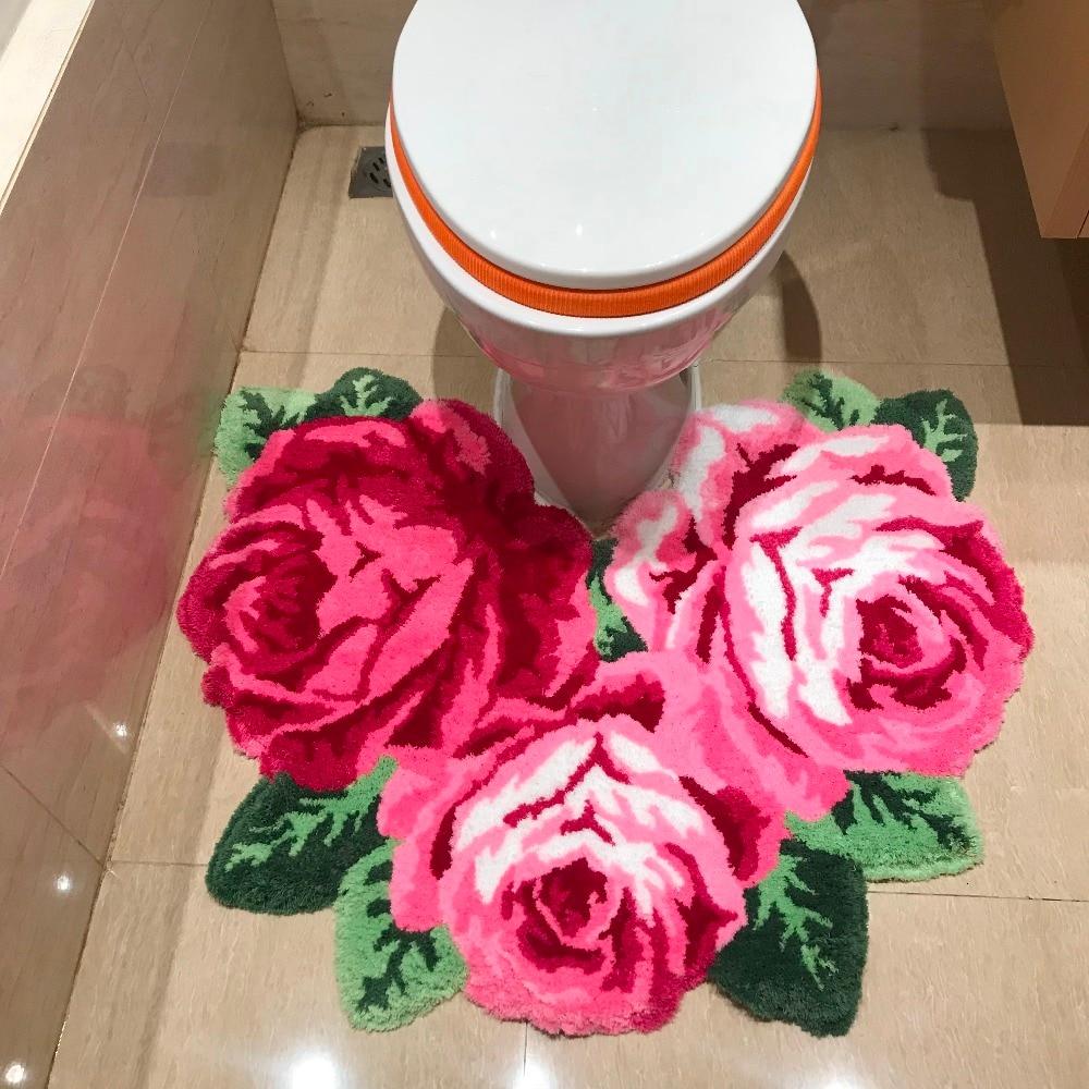 Triple Rose Flower Carpet Rug Mat (4 Colors) Bathroom Decor