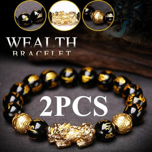 2 Pcs Pixiu Feng Shui Black Obsidian Wealth Bracelet (7 Styles & 3 Sizes)