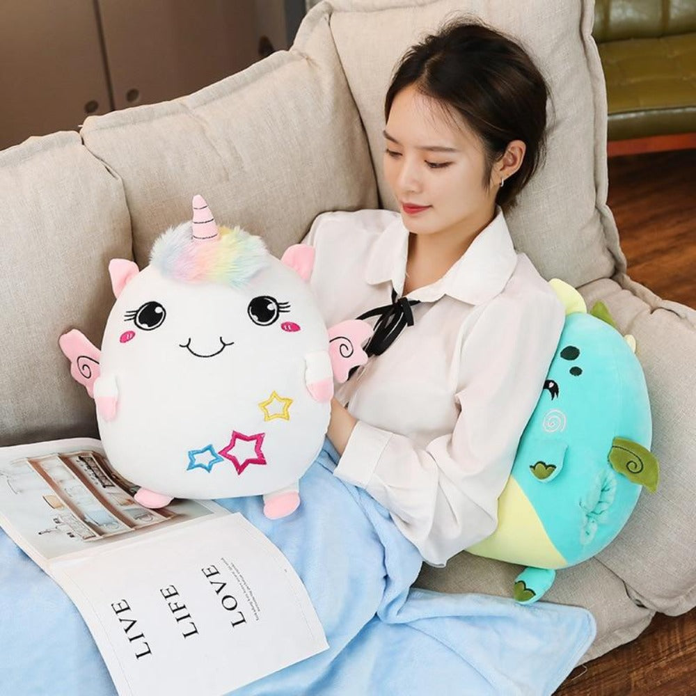 Hand Warmer Pillow Plush Blanket (4 Designs) Unicorn, Elephant, Cat Dino