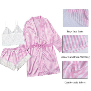 Silk Satin Floral Robe Pajamas Cami Shorts Set Lingerie (15 Styles) S-2XL
