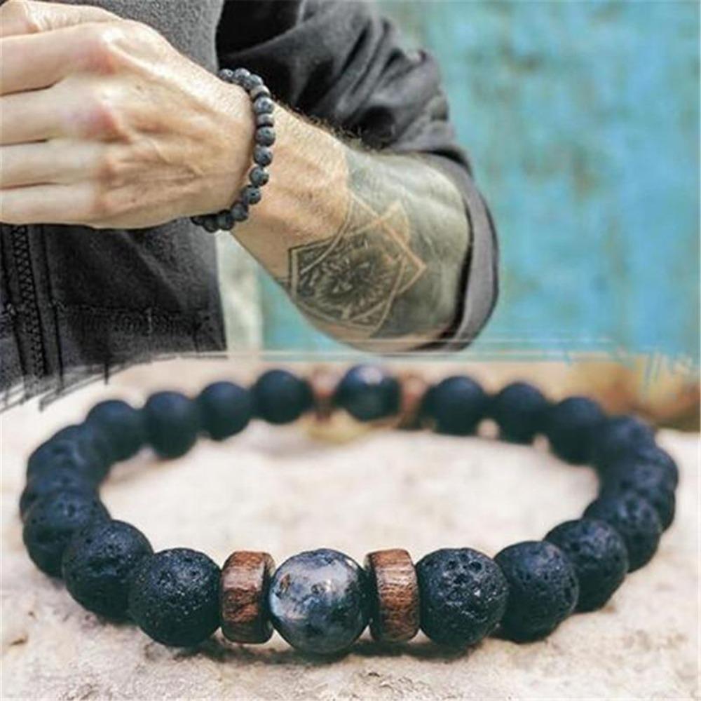 Tibetan Lava Stone Wooden Bead Wrist Chain Buddha Bracelet (13 Designs)