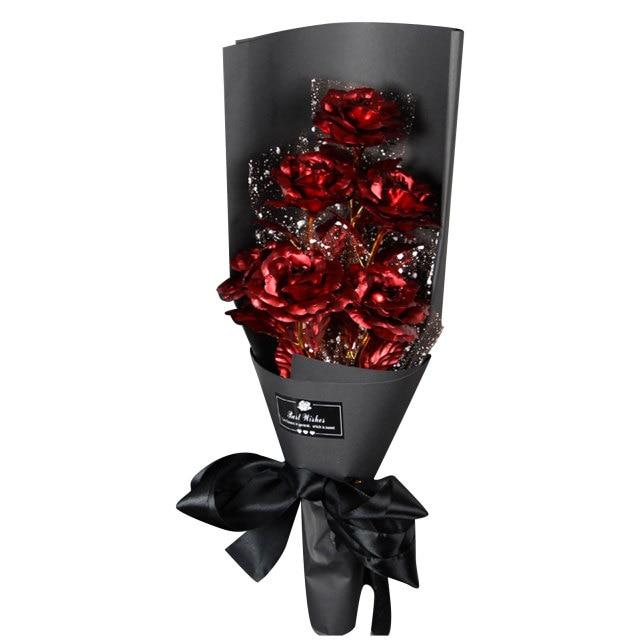 24k Galaxy Foil Rose Bouquet 6 Flower Arrangement (5 Colors) w/Gift Box