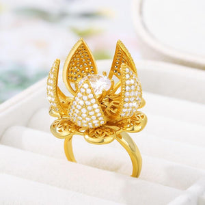 Blooming Flower Rose Crystal Adjustable Ring (3 Colors)