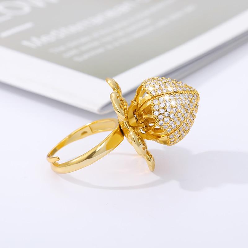 Blooming Flower Rose Crystal Adjustable Ring (3 Colors)