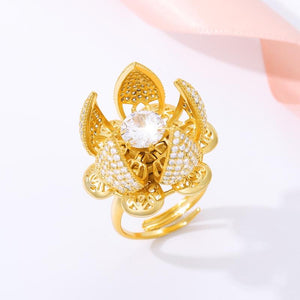 Blooming Flower Rose Crystal Adjustable Ring (3 Colors)