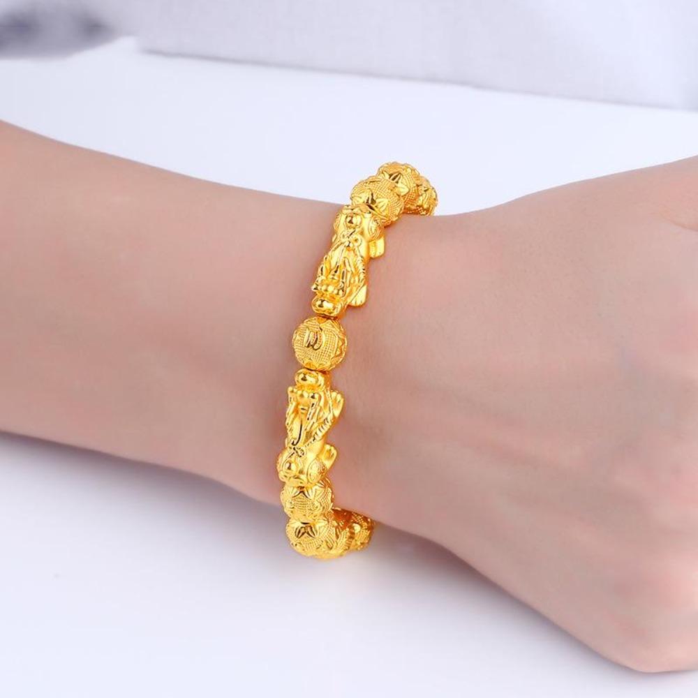 Pixiu Feng Shui Gold Bead Attract Wealth and Good Luck Bracelet Charm (2 Designs)