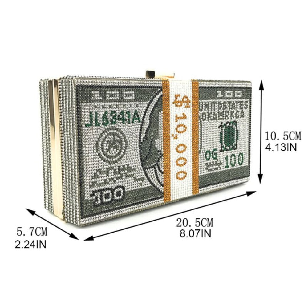 Rhinestone Ice 10,000 Dollar Bill Clutch Purse (8 Designs)