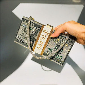 Rhinestone Ice 10,000 Dollar Bill Clutch Purse (8 Designs)