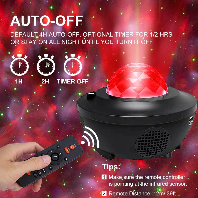 Starry Sky Galaxy Projector Wave Simulator w/BlueTooth Speaker USB Powered Multi Color Remote Control