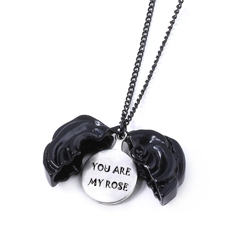 You Are My Rose or Sunshine Black Rose Pendant Necklace